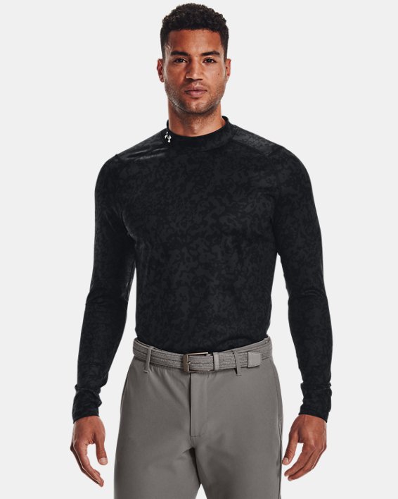 Men's ColdGear® Infrared Printed Long Sleeve Golf Mock, Black, pdpMainDesktop image number 0